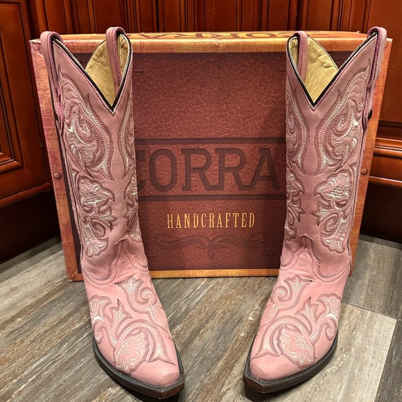 Corral Pink Western Cowboy Boots G1087 Rodeo Barbie Floral Wedding Rare 7.5 - Picture 2 of 9